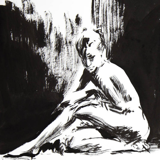 Femme assis à l'encre de chine