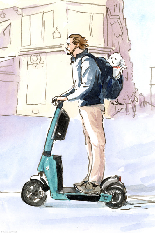 Trottinette électrique et son chien