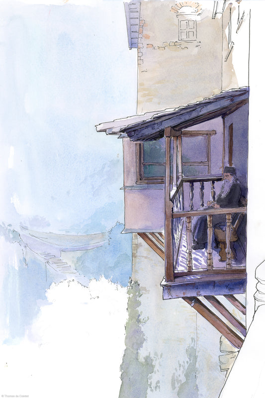 Un moine en méditation au Monastère de Dionysiou