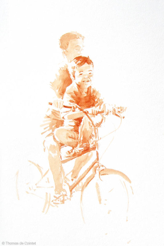 Enfants à vélo dans une rue de Bali