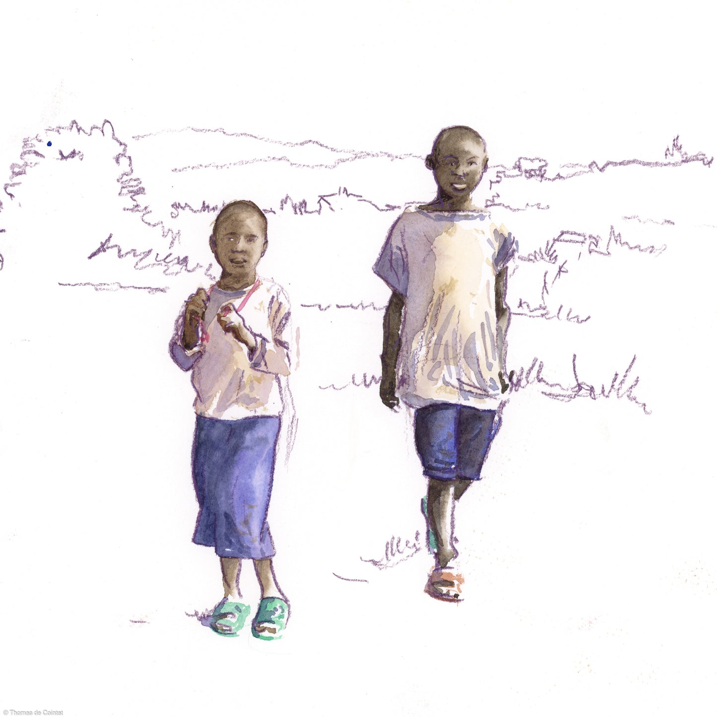 Deux enfants curieux dans les collines entre Kigali et Muzanze
