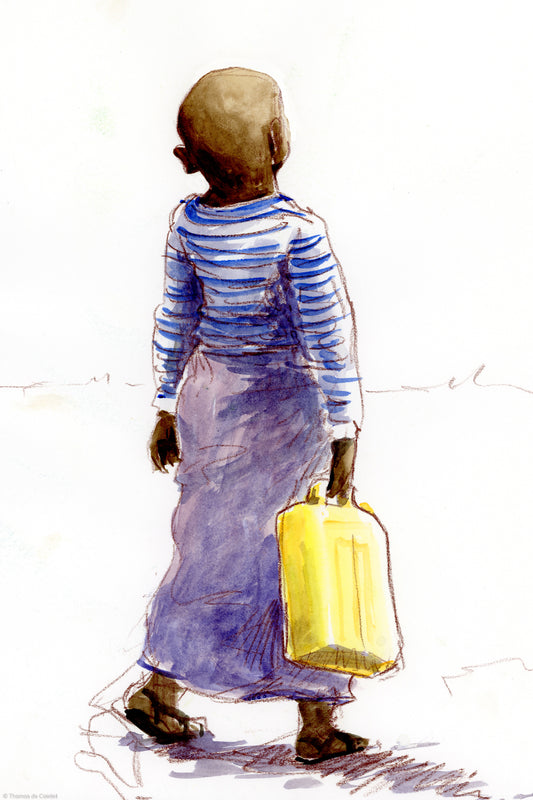 Enfant et petit bidon jaune